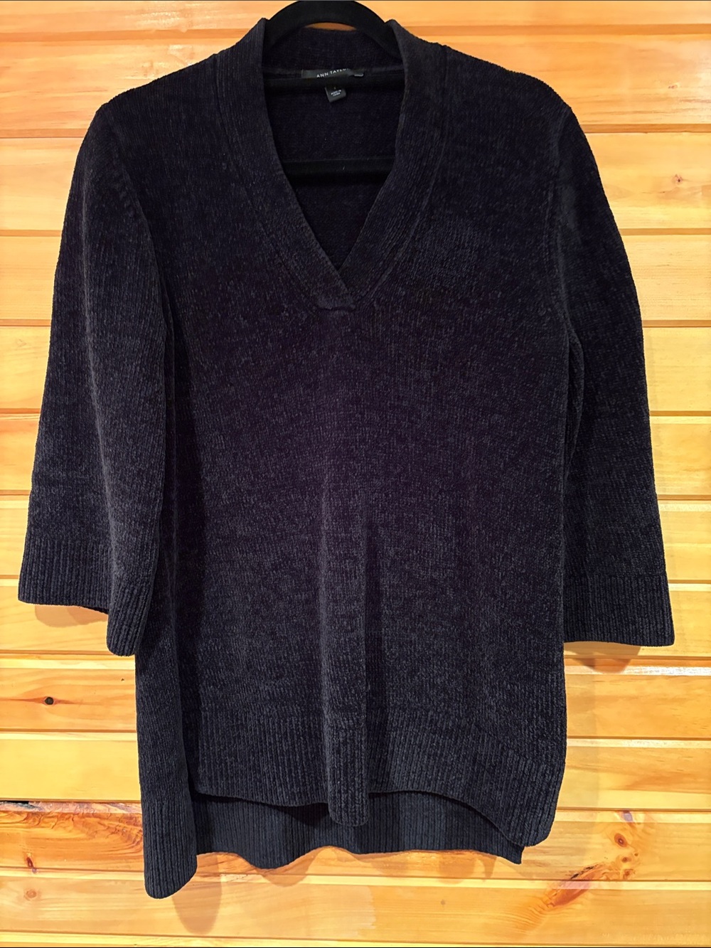 Ann Taylor Black V-Neck Chenille Tunic Sweater